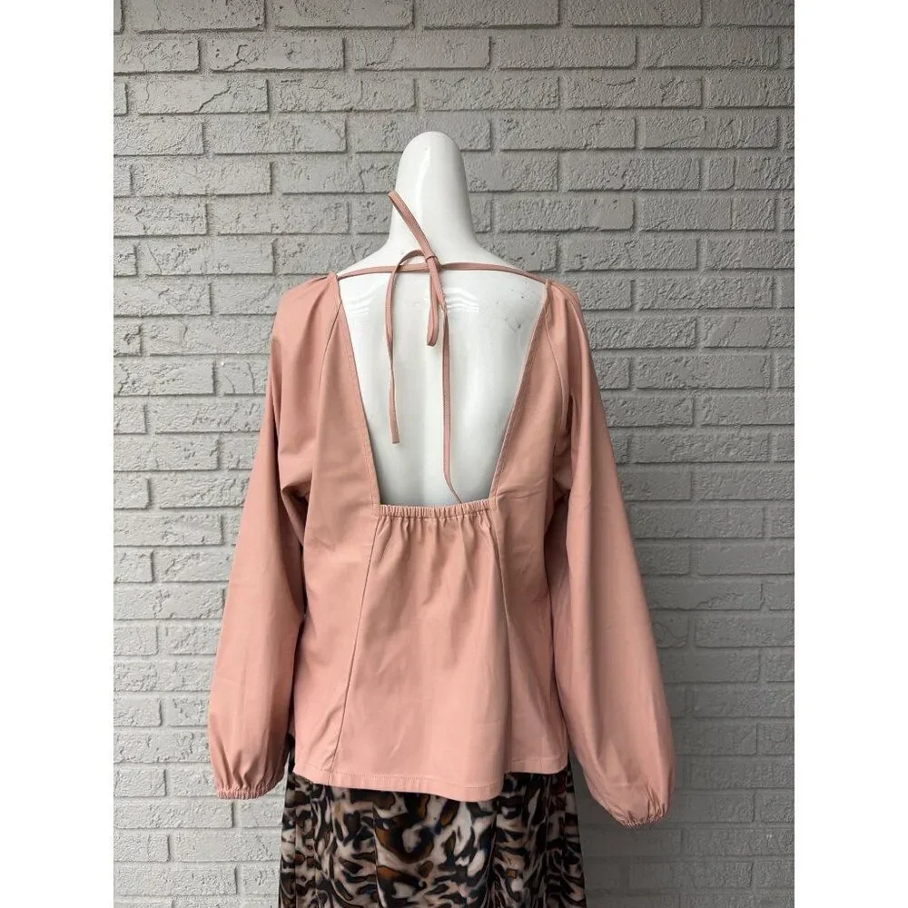 J. Crew Women’s Puff Sleeve Open Back Blush Faux Leather Top Size 14